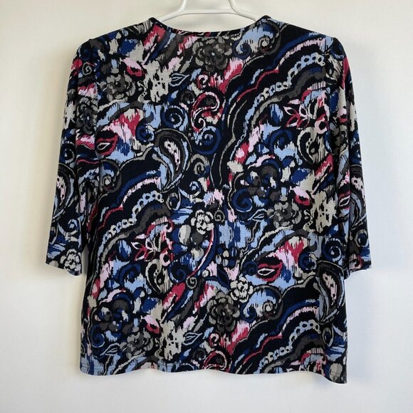 Frank Walder Womens Paisley Print 3/4 Sleeve Top Size 16 Multicolor Stretch Stud - Picture 2 of 9